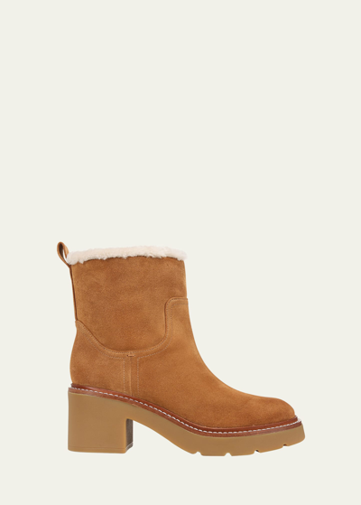 Shop Vince Redding Suede Shearling Ankle Boots In Tan