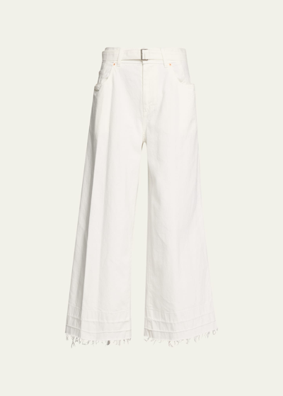 Shop Sacai Belted Wide-leg Crop Jeans In Off White