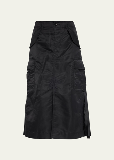 Shop Sacai Nylon-twill Pleated Cargo Midi Skirt In Black