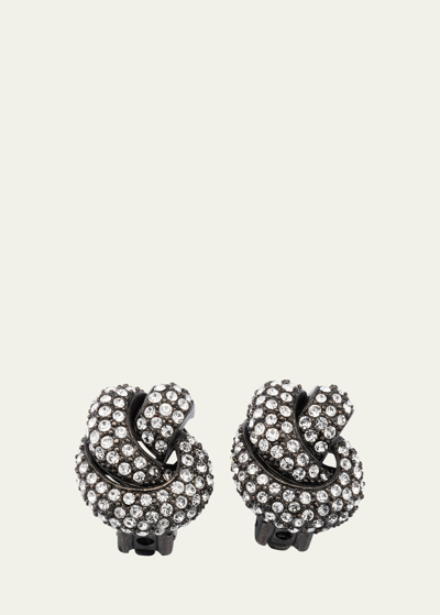 Shop Oscar De La Renta Pave Knot Earrings In Crystal