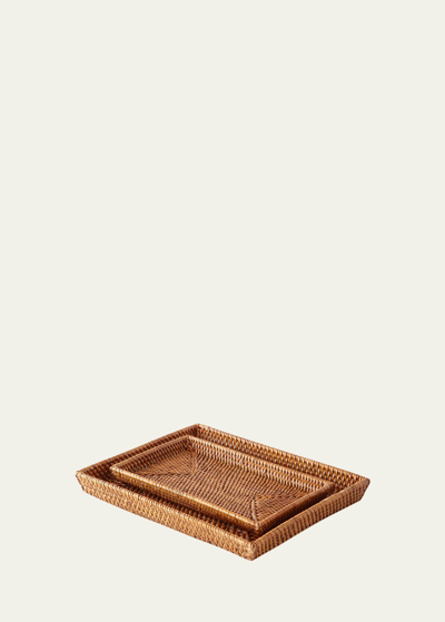 Shop Pigeon & Poodle Dalton Rattan Nested Trays In Brown