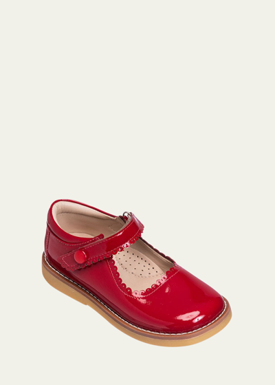 Shop Elephantito Girl's Scalloped Leather Mary Janes, Toddler In Ptn Red