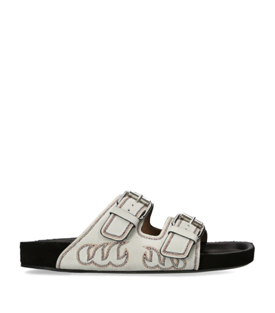 Shop Isabel Marant Suede Embroidered Sandals In White