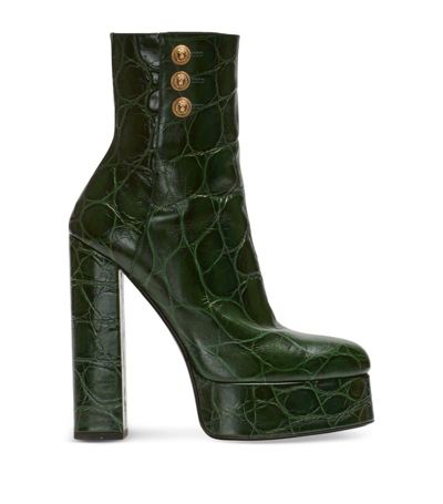 Shop Balmain Croc-embossed Platform Brune Ankle Boots In Multi