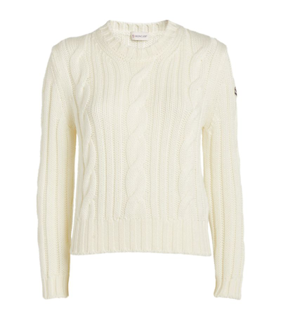 Shop Moncler Wool Cable-knit Sweater In White
