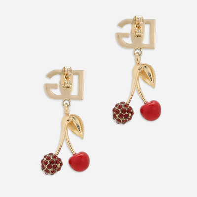 Shop Dolce & Gabbana Earrings With Dg Logo And Cherries In Gold