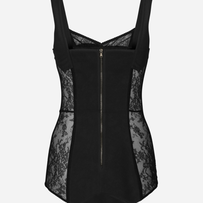Dolce & Gabbana Lace-detailing Sweetheart-neck Bodysuit In Black