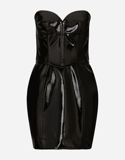 Shop Dolce & Gabbana Short Corset-style Patent Leather Dress In Black