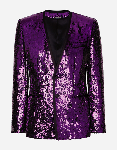 Shop Dolce & Gabbana Sequined Sicilia-fit Jacket With Satin Piping In Multicolor