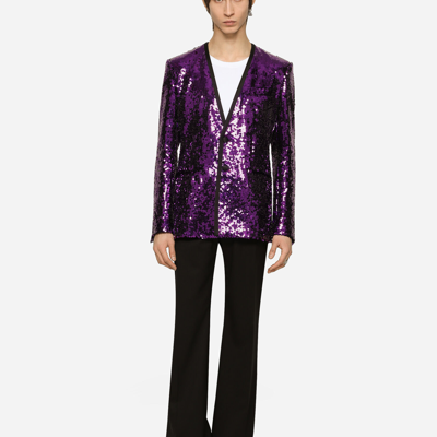 Shop Dolce & Gabbana Sequined Sicilia-fit Jacket With Satin Piping In Multicolor