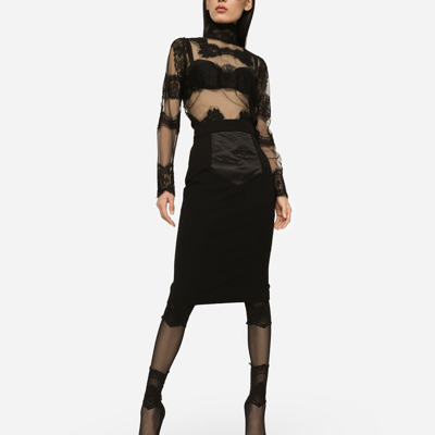 Shop Dolce & Gabbana Tulle Turtle-neck Top With Lace Inserts In Black