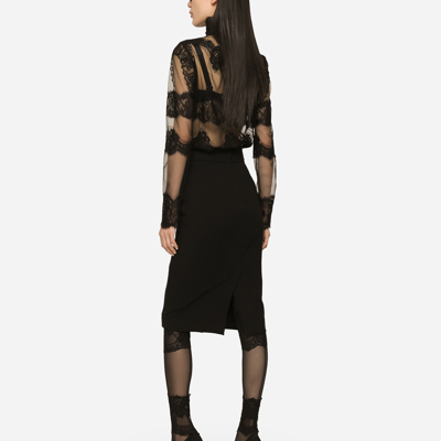 Shop Dolce & Gabbana Tulle Turtle-neck Top With Lace Inserts In Black