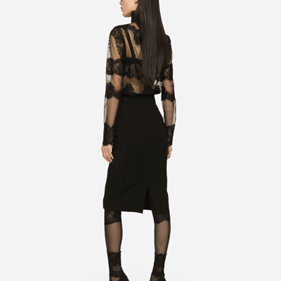 Dolce & Gabbana Lace-panelled High-neck Top In Black