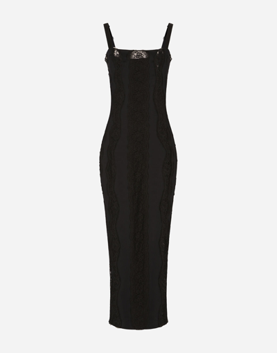 Dolce & Gabbana Jersey Calf-length Dress With Lace Inserts In Black