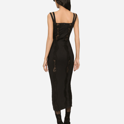 Dolce & Gabbana Jersey Calf-length Dress With Lace Inserts In Black