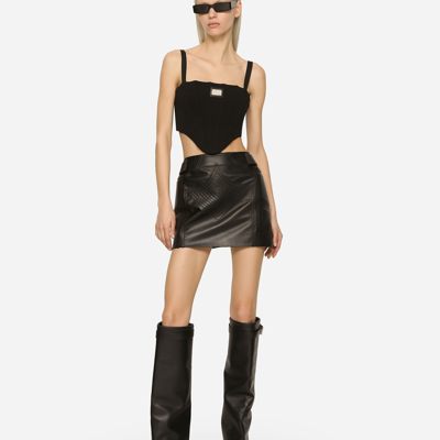 Shop Dolce & Gabbana Nappa Leather Miniskirt In Black