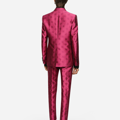 Shop Dolce & Gabbana Single-breasted Sicilia-fit Tuxedo Jacket With Dg Jacquard Detailing In Fuchsia