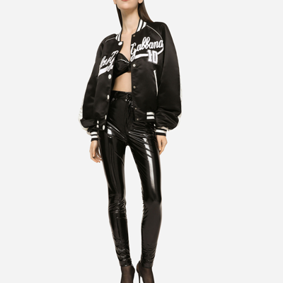Dolce & Gabbana College Bomber Jacket In Satin With  Embroidery In Black