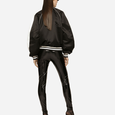 Dolce & Gabbana College Bomber Jacket In Satin With  Embroidery In Black