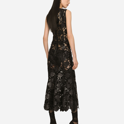 Shop Dolce & Gabbana Faux Leather Macramé Calf-length Dress In Black
