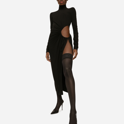 Dolce & Gabbana High-necked Jersey Calf-length Dress With Cut-out In Black