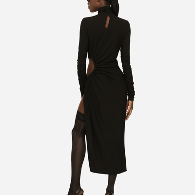 Shop Dolce & Gabbana High-necked Jersey Calf-length Dress With Cut-out In Black