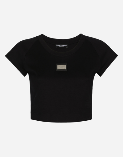 Shop Dolce & Gabbana Cropped Jersey T-shirt With Dolce&gabbana Tag In Black