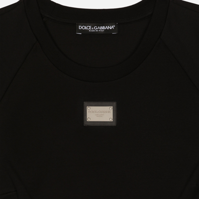 Shop Dolce & Gabbana Cropped Jersey T-shirt With Dolce&gabbana Tag In Black