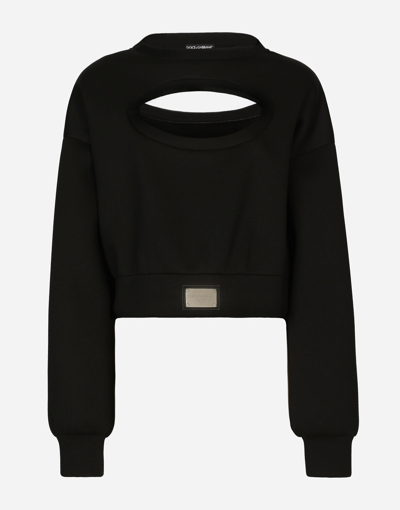 Shop Dolce & Gabbana Technical Jersey Sweatshirt With Cut-out And Dolce&gabbana Tag In Black