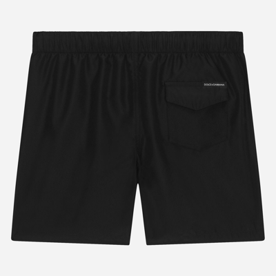 Dolce & Gabbana Nylon Swim Trunks With Logo Print In Black