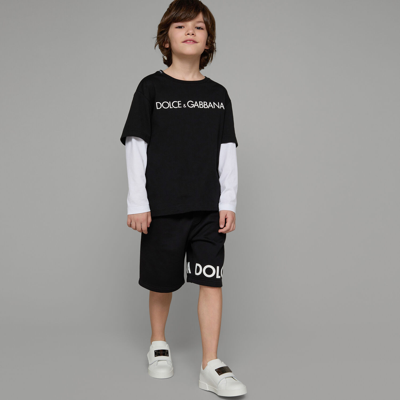 Dolce & Gabbana Long-sleeved Jersey T-shirt With Logo Print In Multicolor