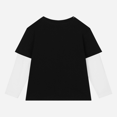 Dolce & Gabbana Long-sleeved Jersey T-shirt With Logo Print In Multicolor