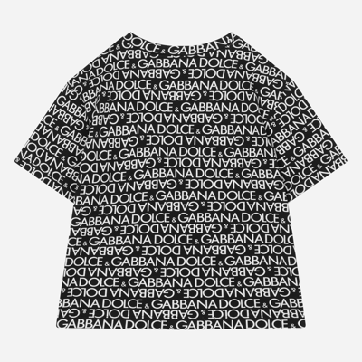 Dolce & Gabbana Short-sleeved Jersey T-shirt With The All-over Logo-print In Multicolor