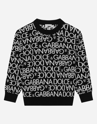 Shop Dolce & Gabbana Round-neck Sweater With All-over Jacquard Logo In Multicolor
