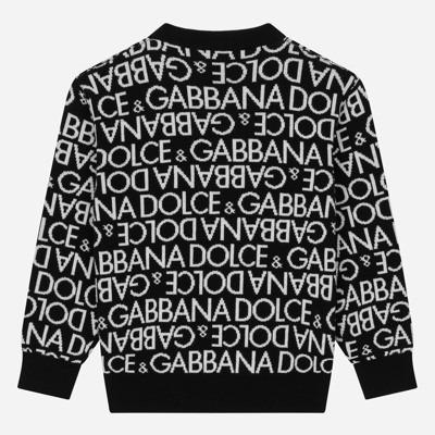 Shop Dolce & Gabbana Round-neck Sweater With All-over Jacquard Logo In Multicolor