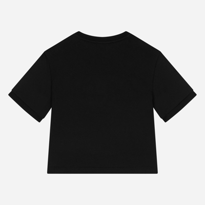 Dolce & Gabbana Jersey T-shirt With Rhinestone Logo In Black