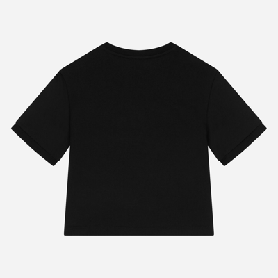 Shop Dolce & Gabbana Jersey T-shirt With Rhinestone Logo In Black