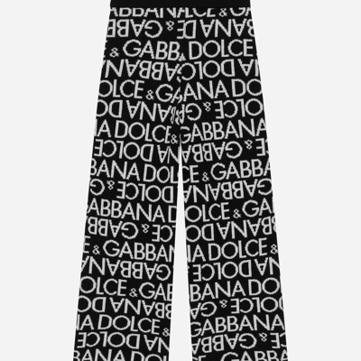 Dolce & Gabbana Knit Pants With All-over Jacquard Logo In Multicolor