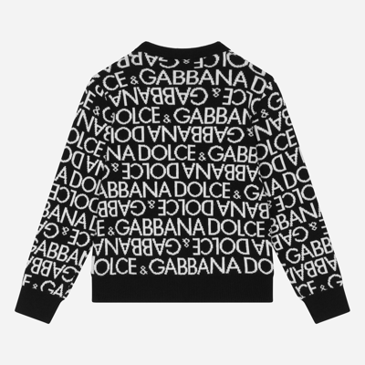 Dolce & Gabbana Knit Cardigan With All-over Jacquard Logo In Multicolor