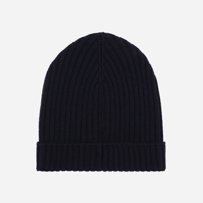 Shop Dolce & Gabbana Ribbed Knit Hat With Logo Tag In Blue