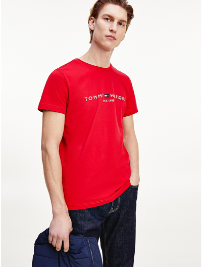Shop Tommy Hilfiger Embroidered Tommy Logo T In Primary Red