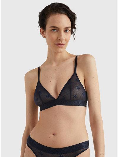 Tommy Hilfiger Th Monogram Lace Unlined Triangle Bra In Desert Sky