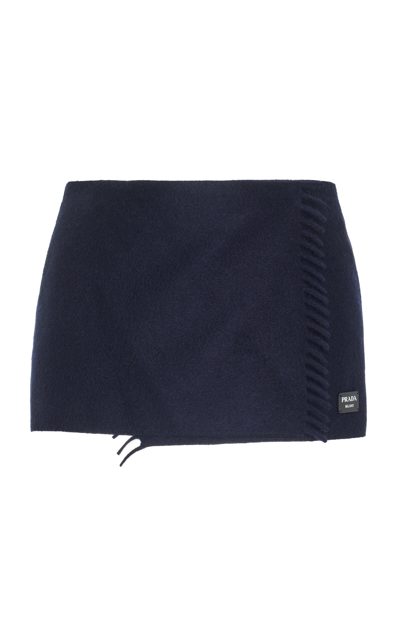 Shop Prada Cashmere Mini Scarf Skirt In Blue