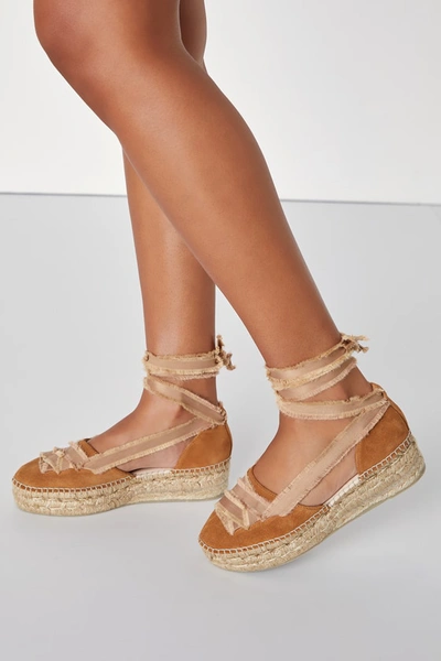 Shop Free People Destino Peachy Sand Suede Lace-up Espadrille Platforms