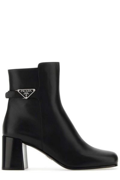 Shop Prada Logo Plaque Ankle Boots In Black