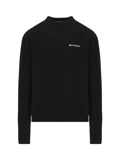 Shop Palm Angels Logo Embroidered Knitted Jumper In Black