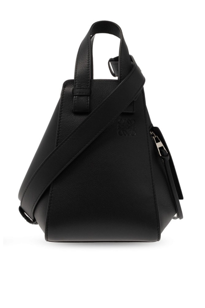 Shop Loewe Hammock Logo Embossed Shoulder Bag In Black