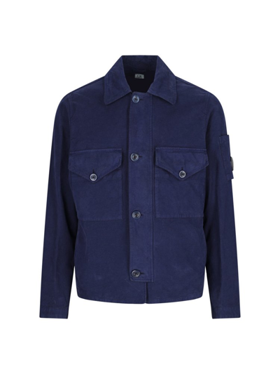 Shop C.p. Company Pocket Detailed Buttoned Shirt Jacket In Blue