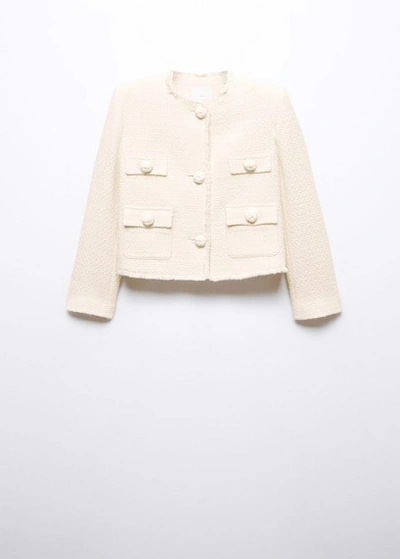 Mango Pocket Tweed Jacket Ecru In Ecru