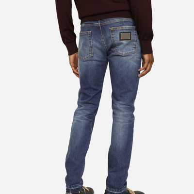 Shop Dolce & Gabbana Washed Skinny Fit Stretch Denim Jeans In Multicolor